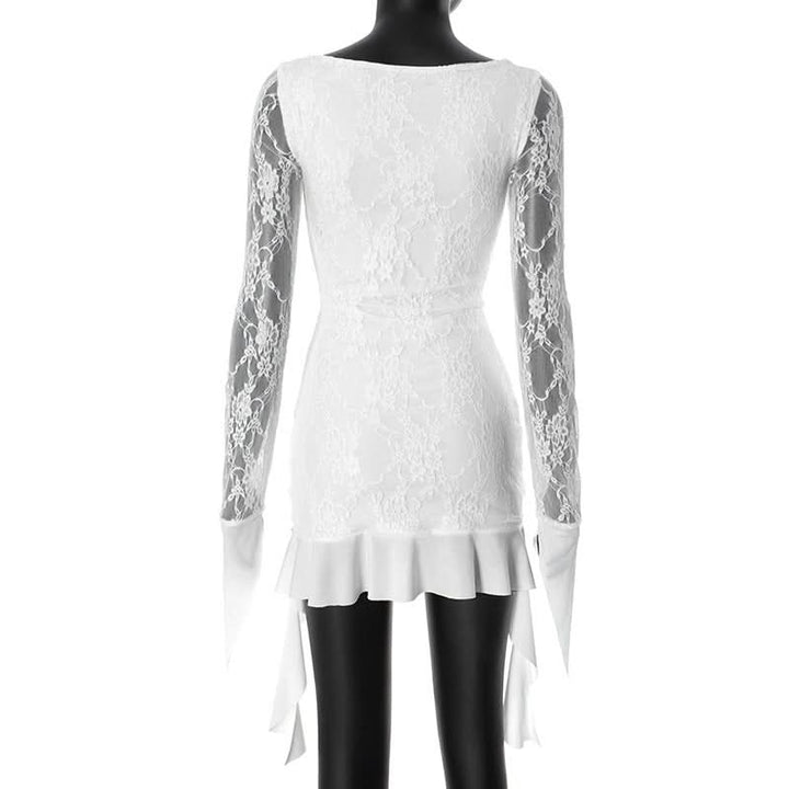 Long sleeve lace ruffle mini dress  | Festival Outfits Women