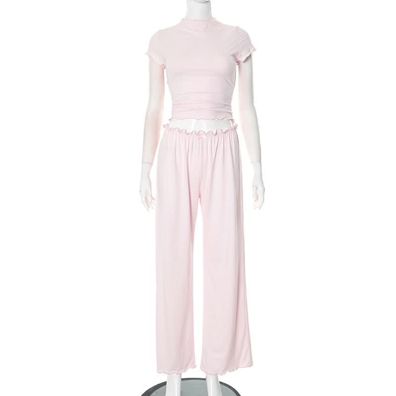 Short sleeve ruffle bowknot pant set  | Festival Outfits Women