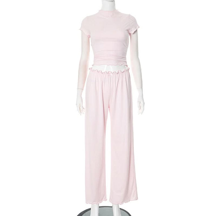 Short sleeve ruffle bowknot pant set  | Festival Outfits Women