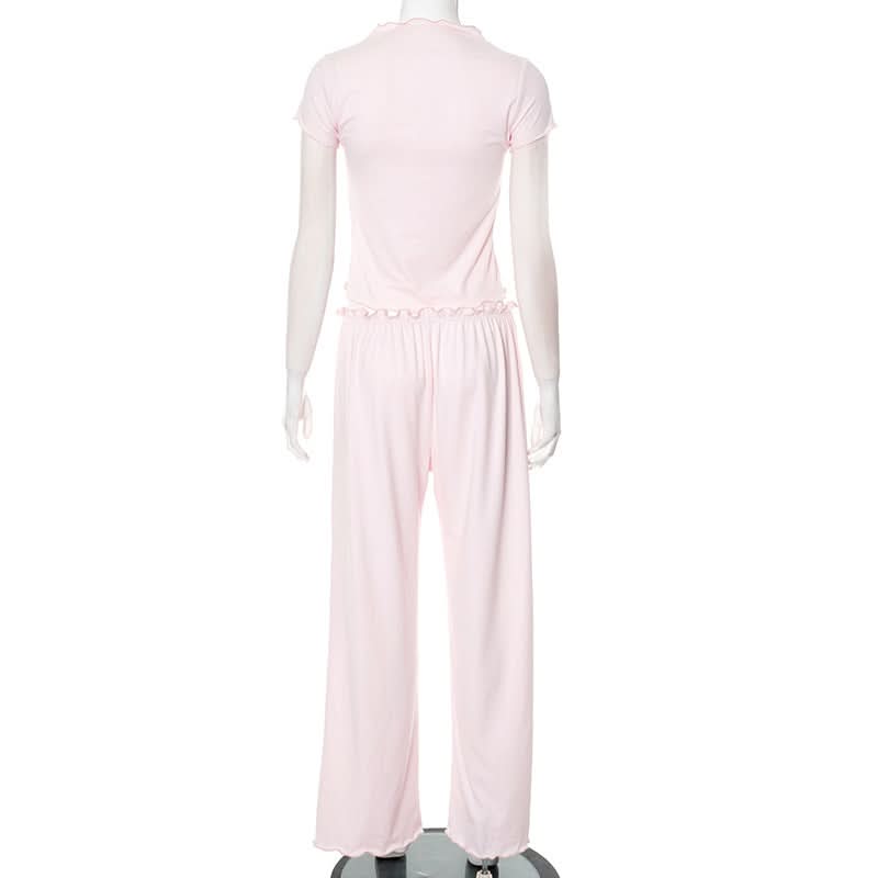 Short sleeve ruffle bowknot pant set  | Festival Outfits Women