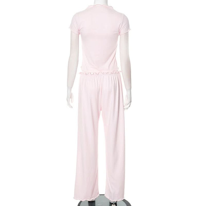 Short sleeve ruffle bowknot pant set  | Festival Outfits Women