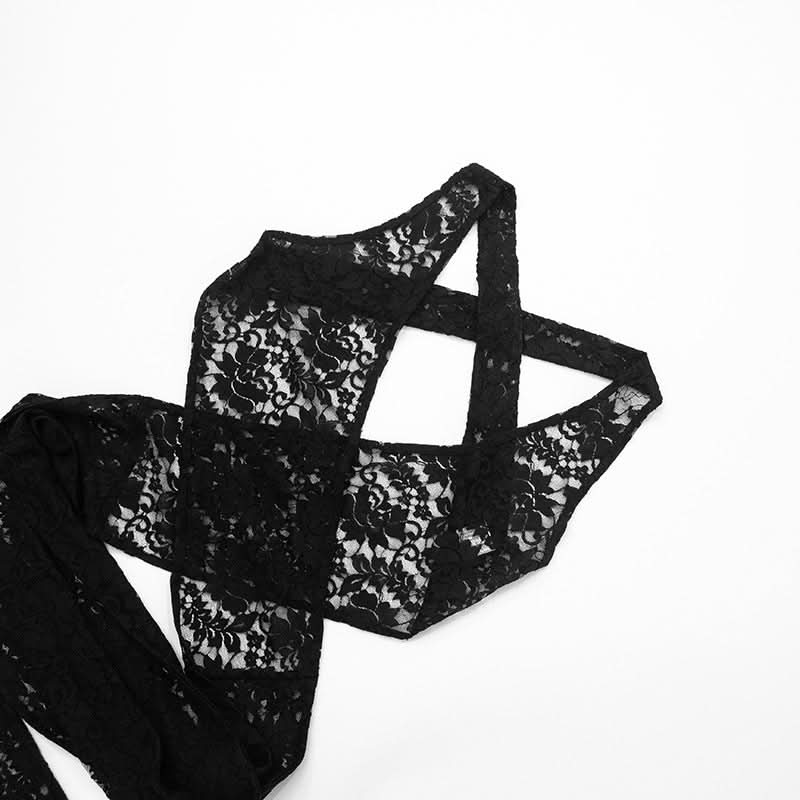 V neck lace knotted cross back pant set  | Festival Outfits Women