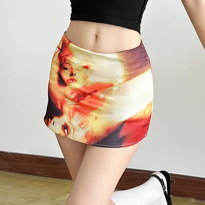 Lip print A line zip-up mini skirt  | Festival Outfits Women