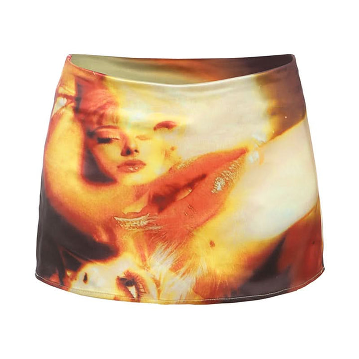 Lip print A line zip-up mini skirt  | Festival Outfits Women