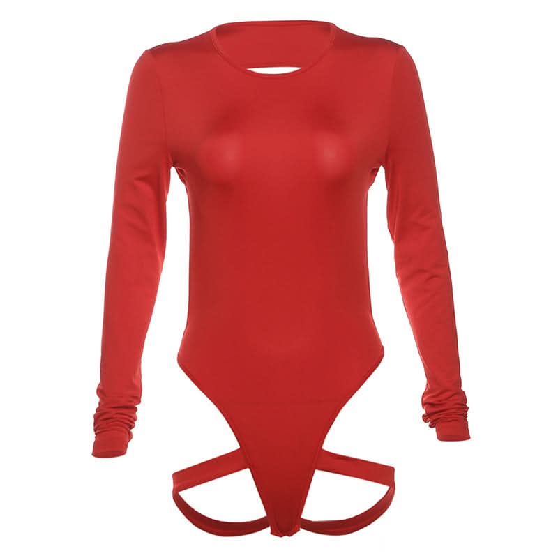 Long sleeve crewneck backless hollow out bodysuit  | Festival Outfits Women