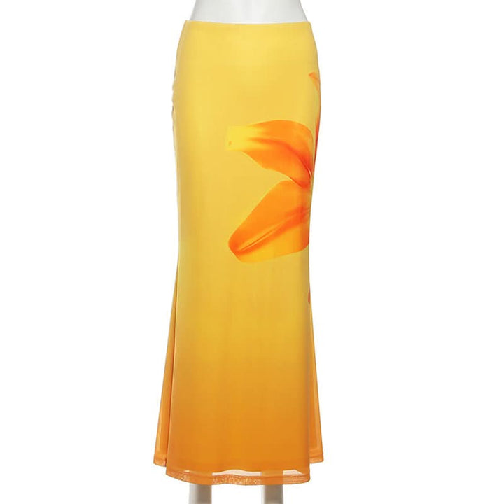 Flower print gradient maxi skirt  | Festival Outfits Women