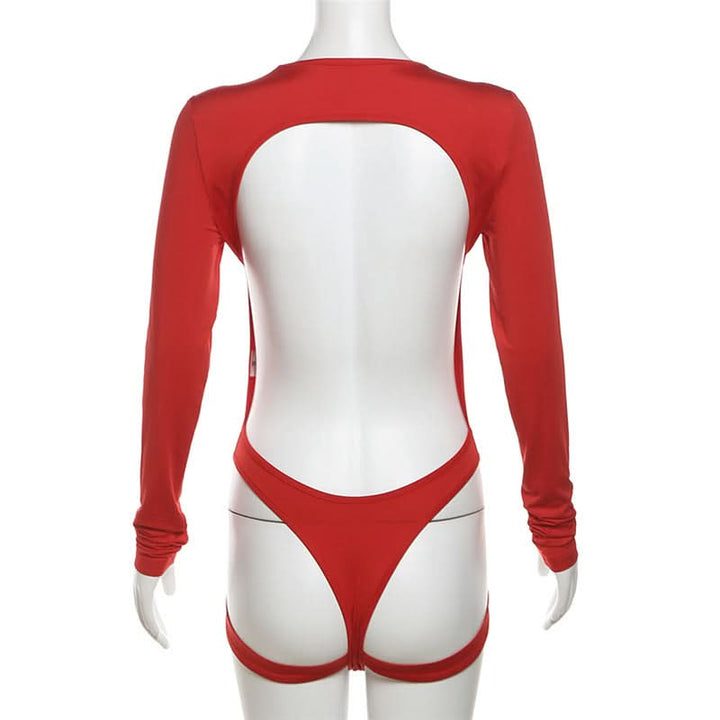 Long sleeve crewneck backless hollow out bodysuit  | Festival Outfits Women