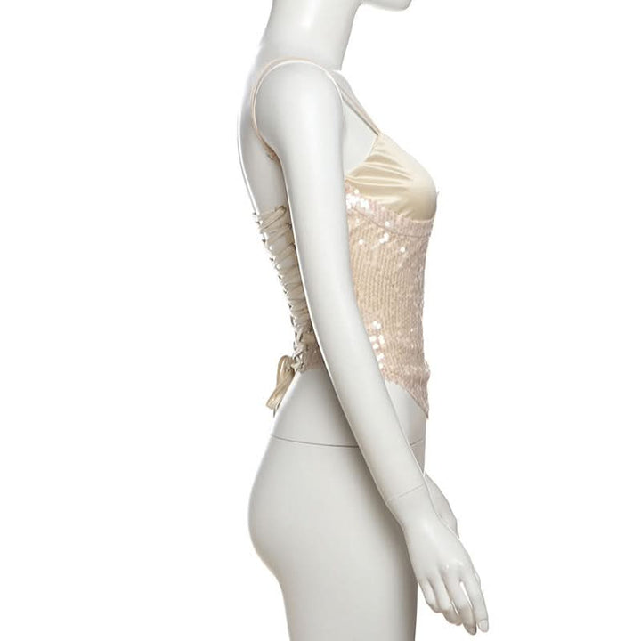 Lace up glitter backless cami top  | Festival Outfits Women