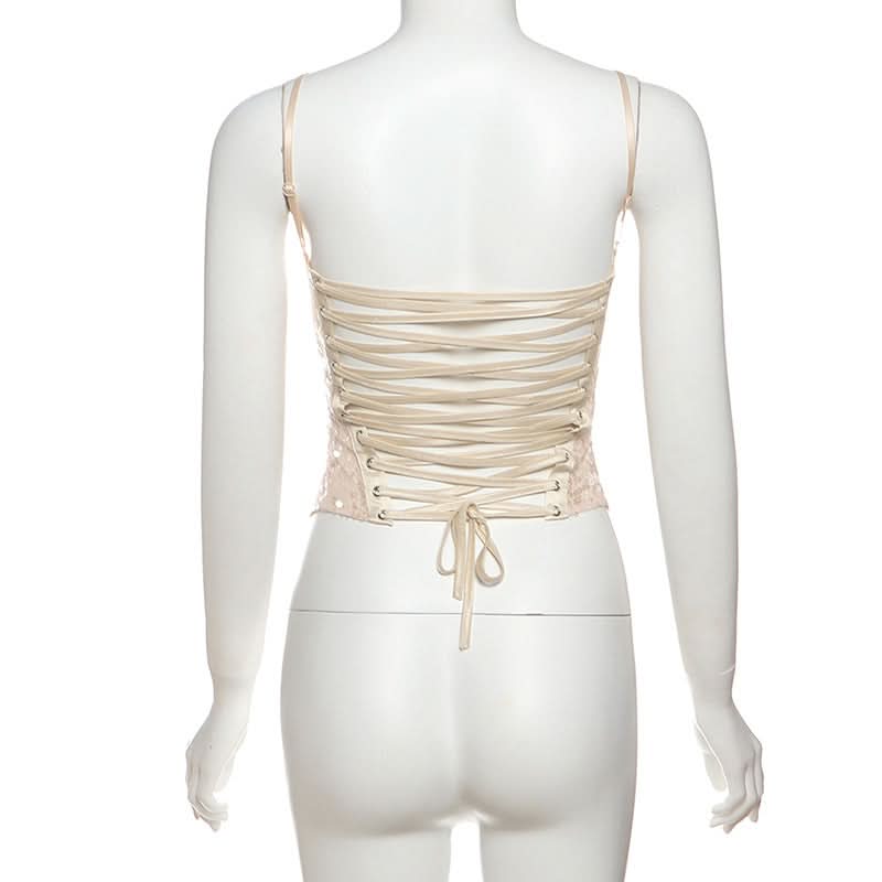 Lace up glitter backless cami top  | Festival Outfits Women