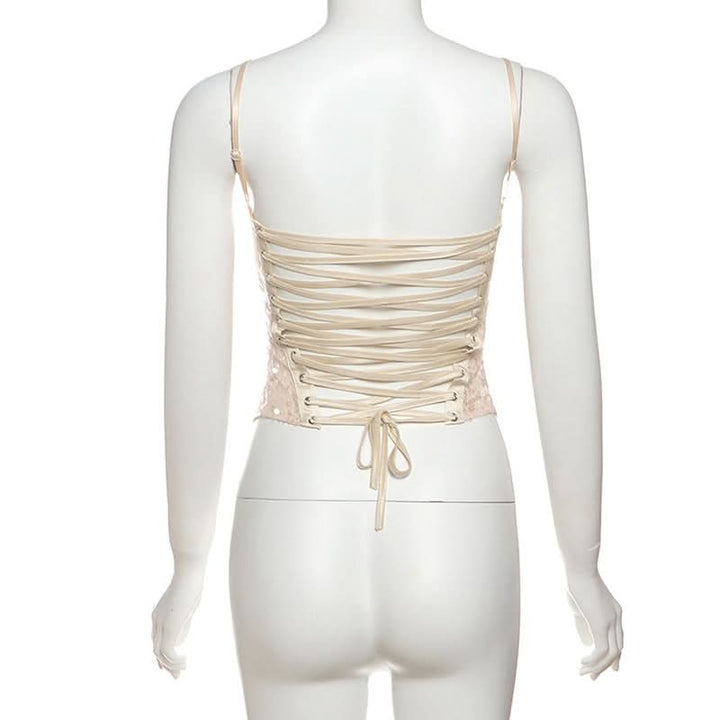 Lace up glitter backless cami top  | Festival Outfits Women