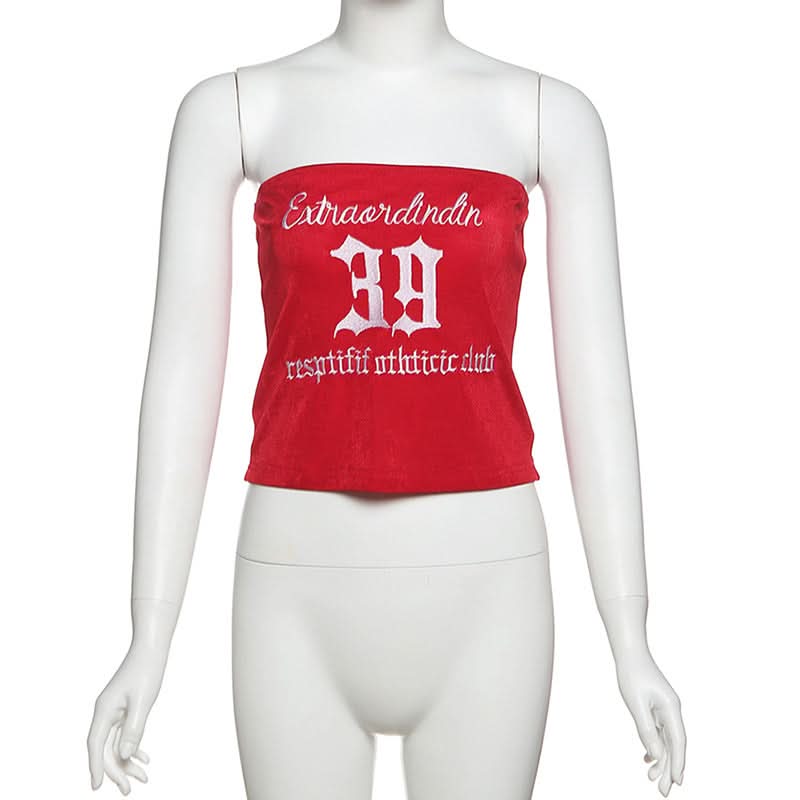 Letter embroidery backless tube top  | Festival Outfits Women