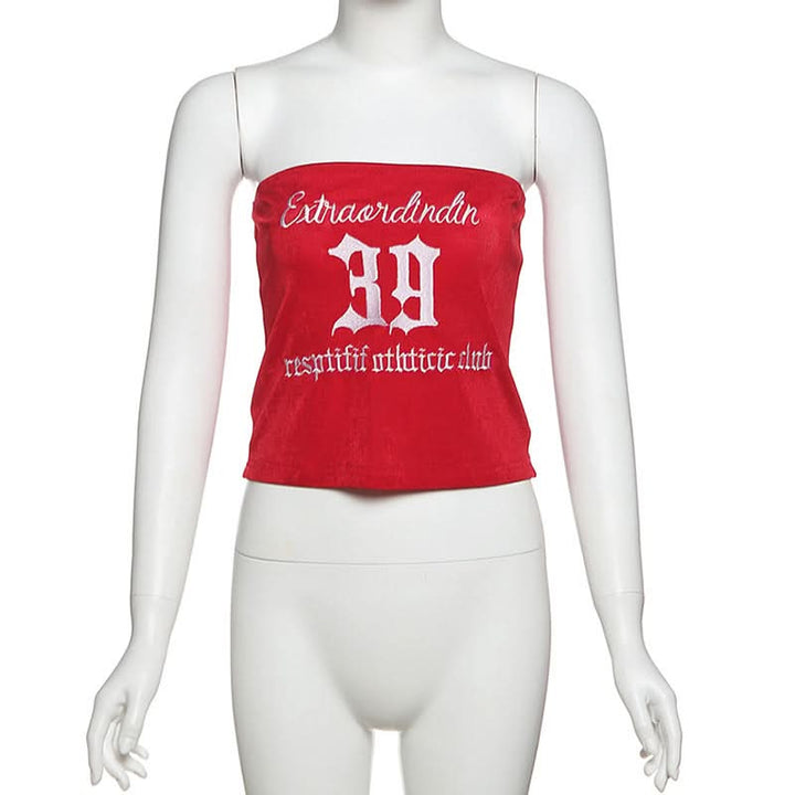 Letter embroidery backless tube top  | Festival Outfits Women