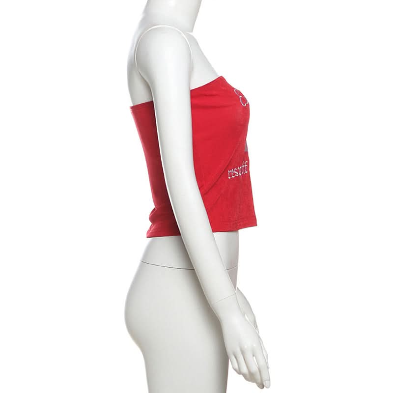 Letter embroidery backless tube top  | Festival Outfits Women