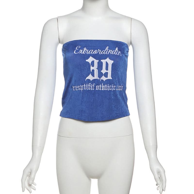 Letter embroidery backless tube top  | Festival Outfits Women