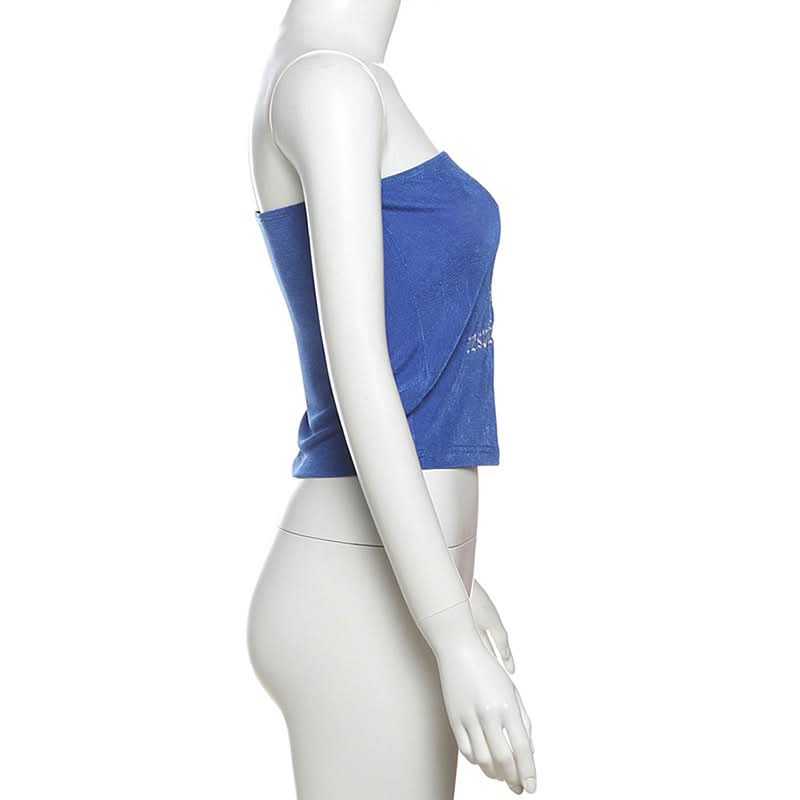 Letter embroidery backless tube top  | Festival Outfits Women