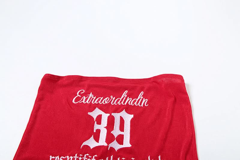 Letter embroidery backless tube top  | Festival Outfits Women