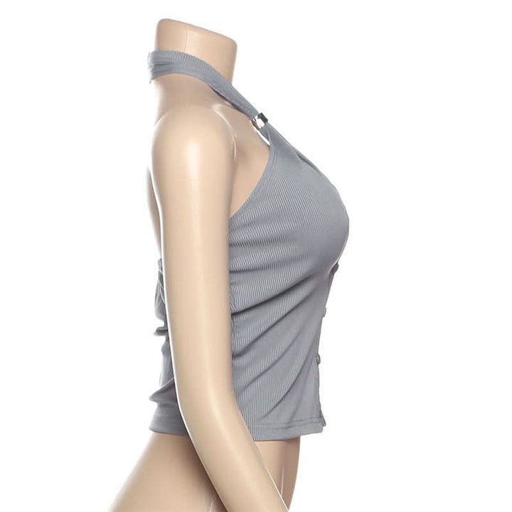 Halter hollow out button backless cut out top  | Festival Outfits Women
