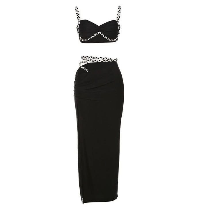 Hollow out ruched high slit cami maxi skirt set  | Festival Outfits Women-final-sale