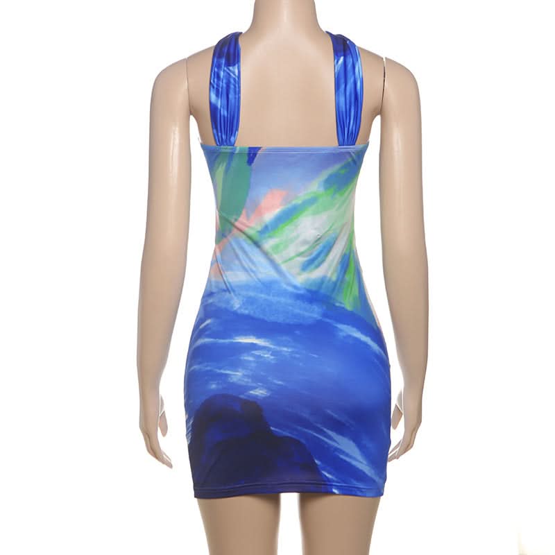 Halter hollow out contrast ruched cut out mini dress  | Festival Outfits Women-final-sale