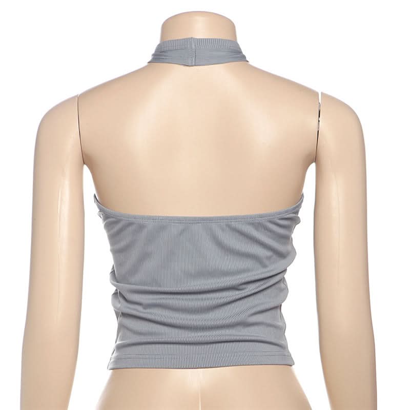 Halter hollow out button backless cut out top  | Festival Outfits Women
