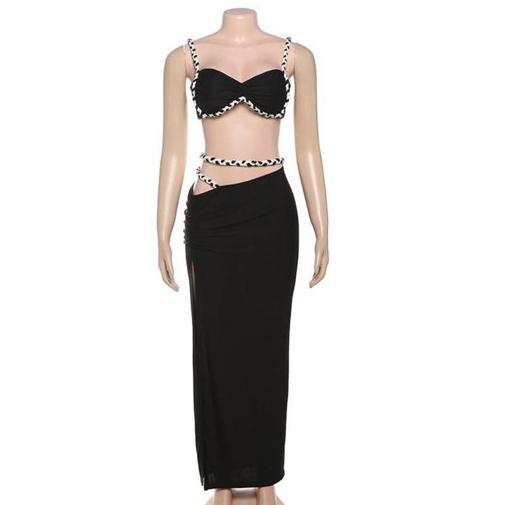 Hollow out ruched high slit cami maxi skirt set  | Festival Outfits Women-final-sale