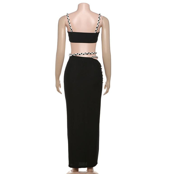 Hollow out ruched high slit cami maxi skirt set  | Festival Outfits Women-final-sale