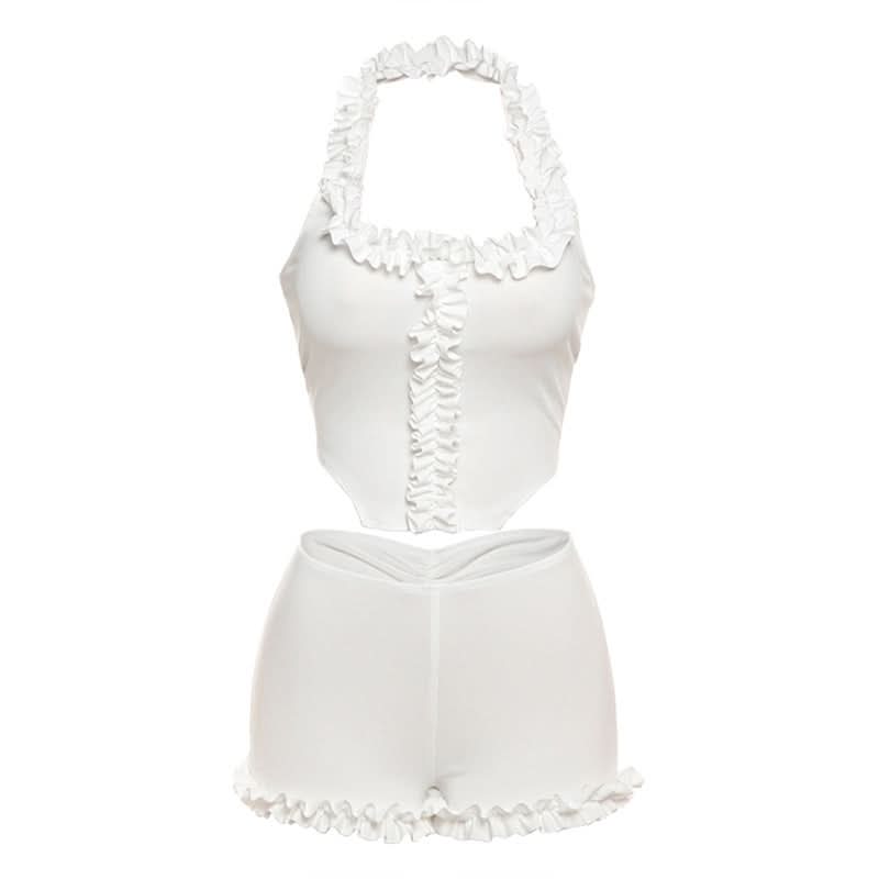 Halter ruffle solid short pant set  | Festival Outfits Women