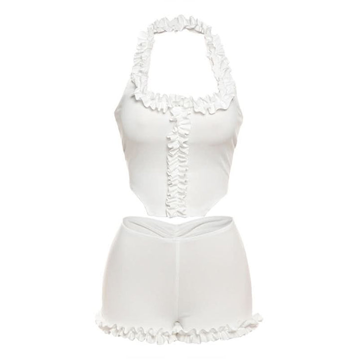Halter ruffle solid short pant set  | Festival Outfits Women