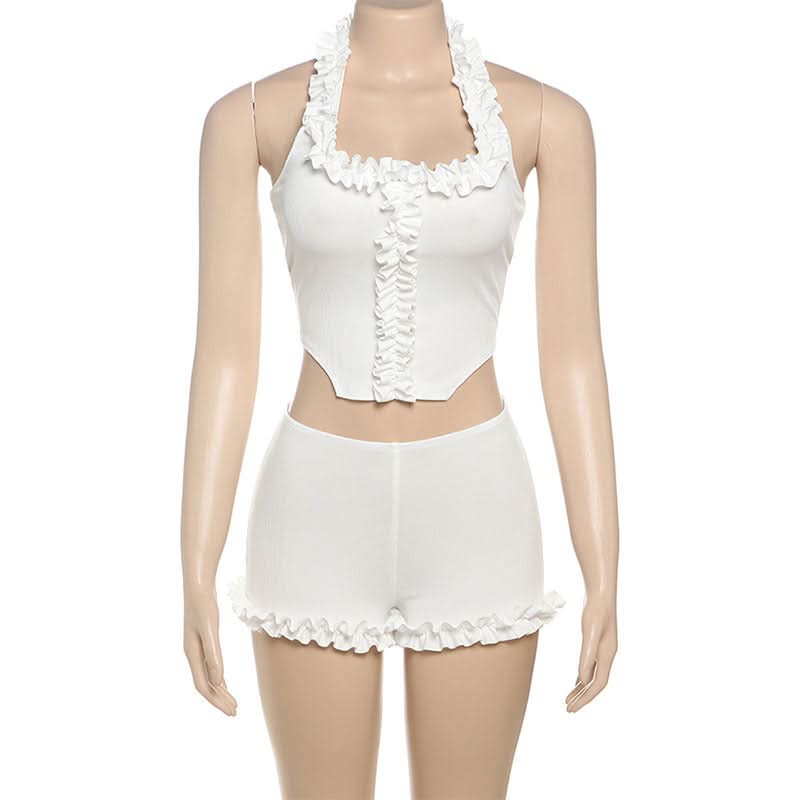 Halter ruffle solid short pant set  | Festival Outfits Women
