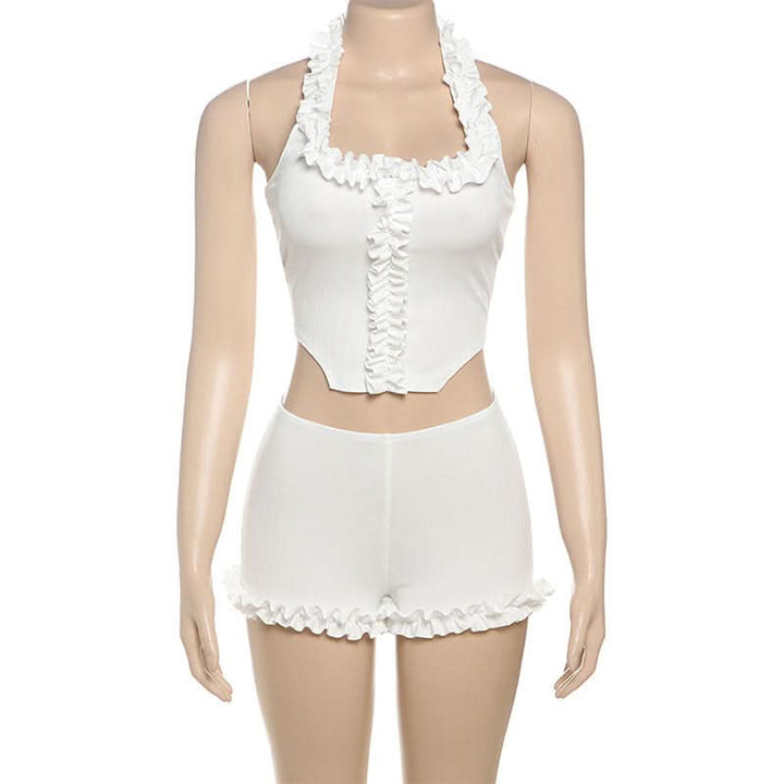 Halter ruffle solid short pant set  | Festival Outfits Women