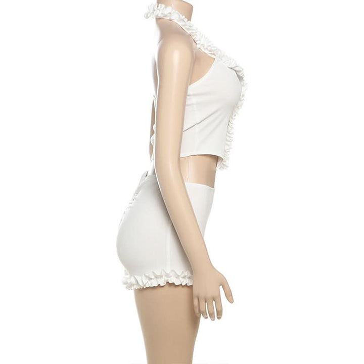 Halter ruffle solid short pant set  | Festival Outfits Women