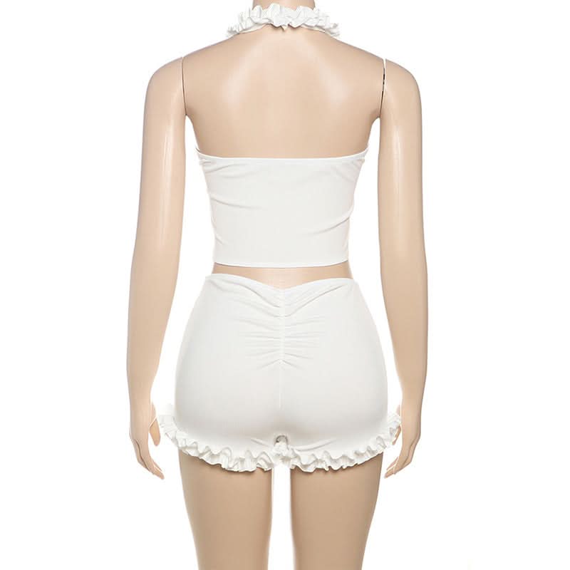 Halter ruffle solid short pant set  | Festival Outfits Women