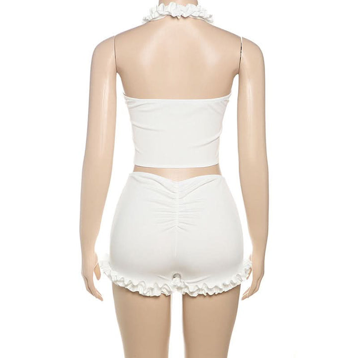 Halter ruffle solid short pant set  | Festival Outfits Women