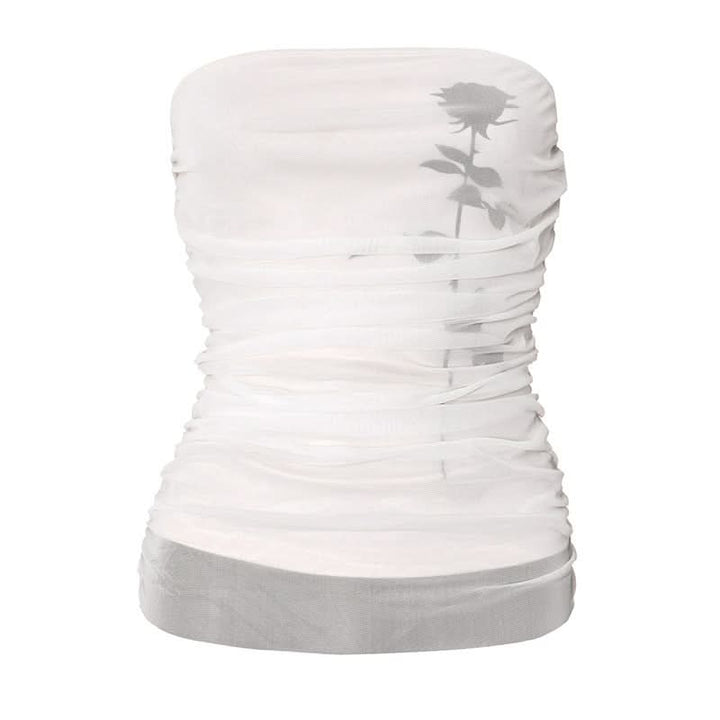 Flower print mesh ruched tube top  | Festival Outfits Women