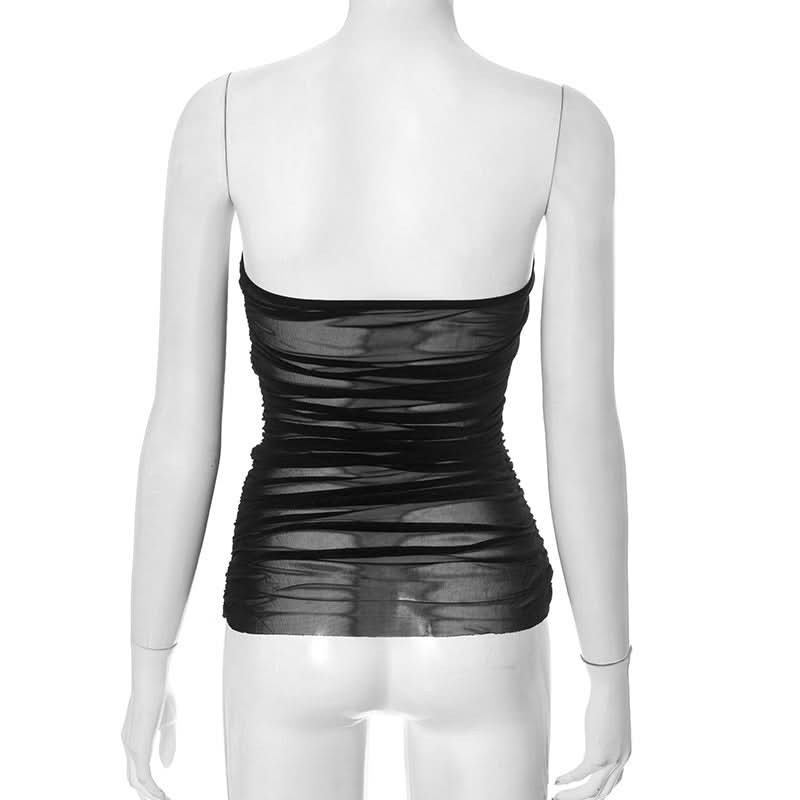 Flower print mesh ruched tube top  | Festival Outfits Women