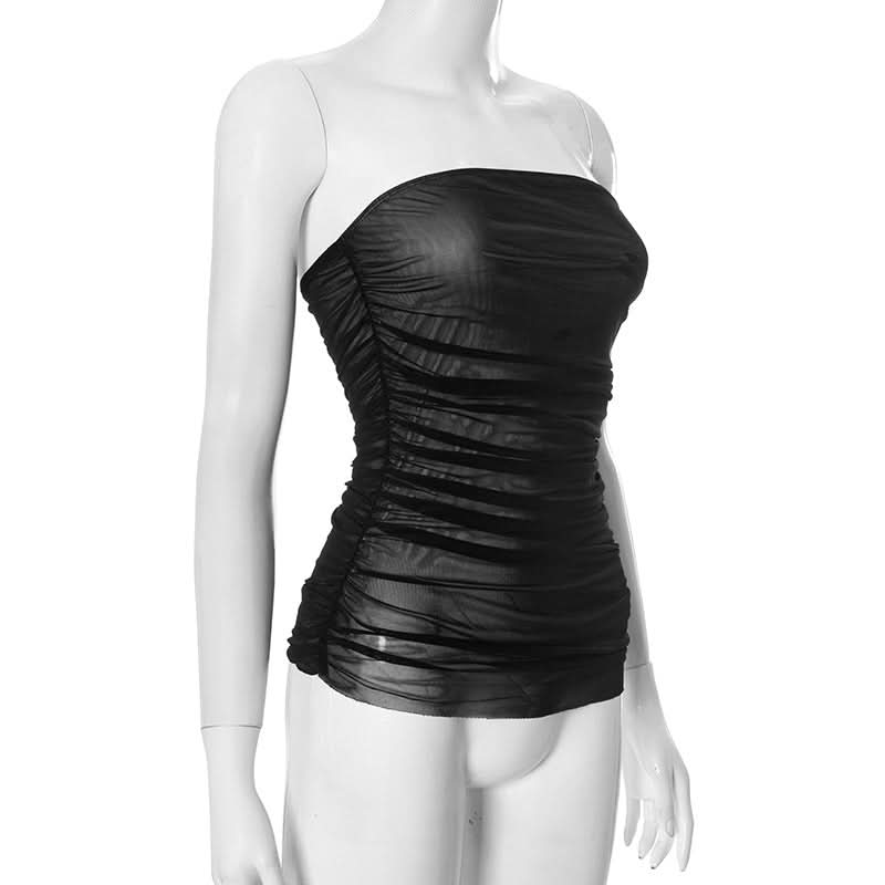 Flower print mesh ruched tube top  | Festival Outfits Women
