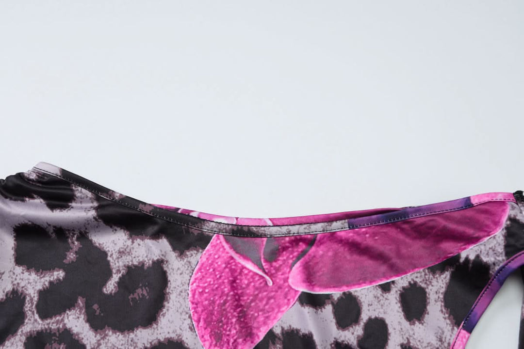 One shoulder flower leopard print maxi skirt set  | Festival Outfits Women