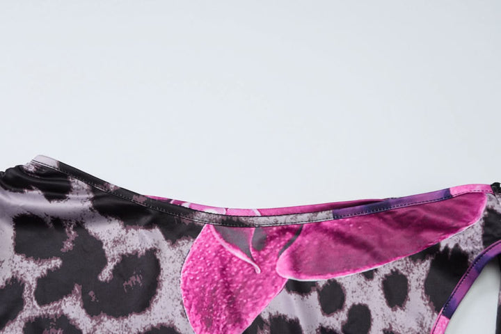 One shoulder flower leopard print maxi skirt set  | Festival Outfits Women