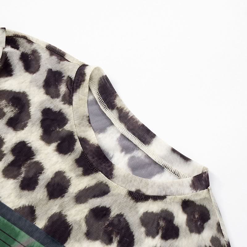 Leopard print mesh long sleeve top  | Festival Outfits Women  | Cheetah Print Top