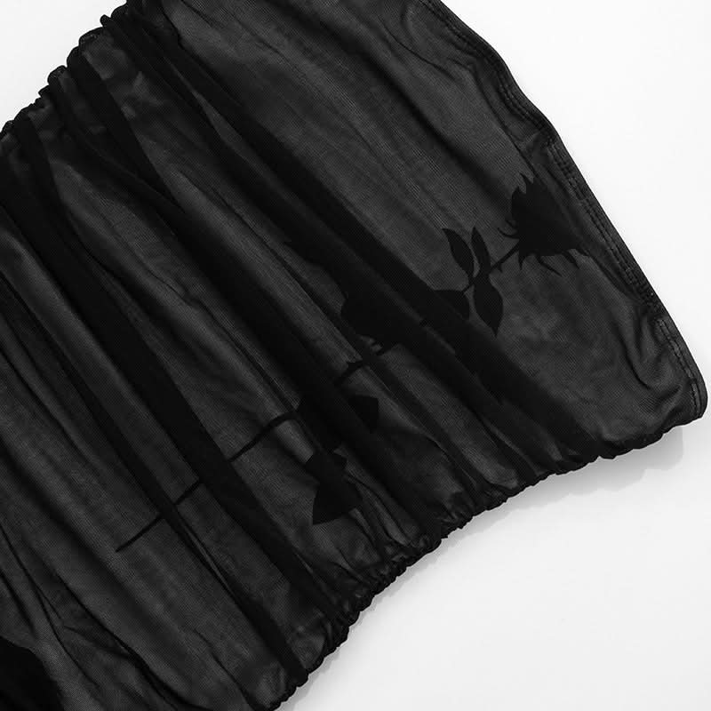 Flower print mesh ruched tube top  | Festival Outfits Women