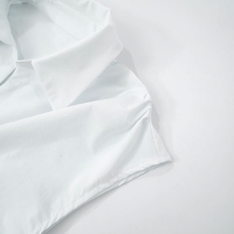 Turnover collar cap sleeve v neck top  | Festival Outfits Women