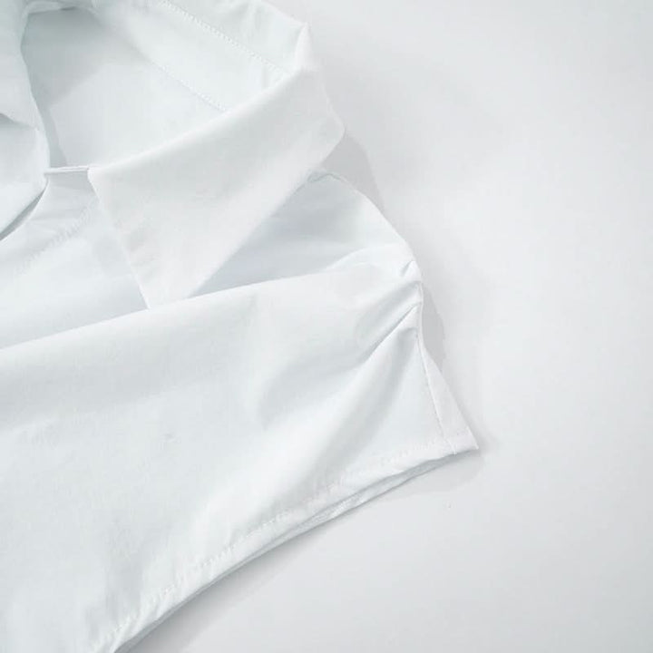 Turnover collar cap sleeve v neck top  | Festival Outfits Women