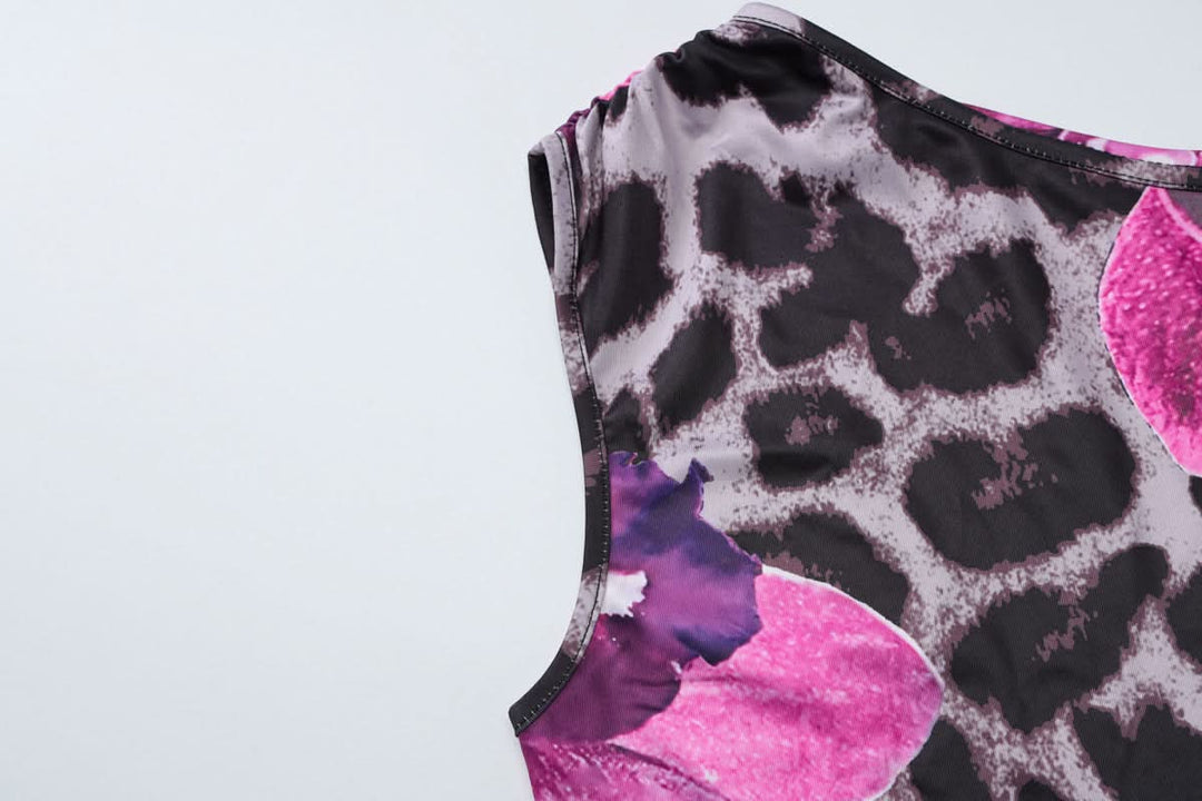 One shoulder flower leopard print maxi skirt set  | Festival Outfits Women