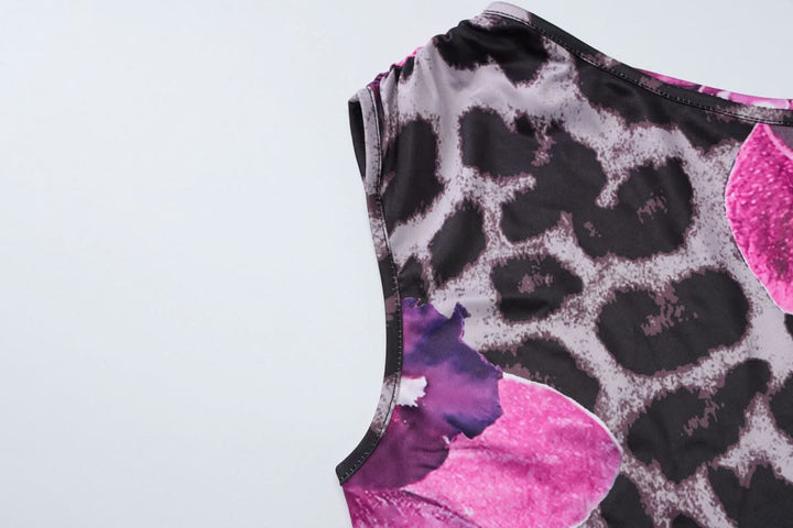 One shoulder flower leopard print maxi skirt set  | Festival Outfits Women