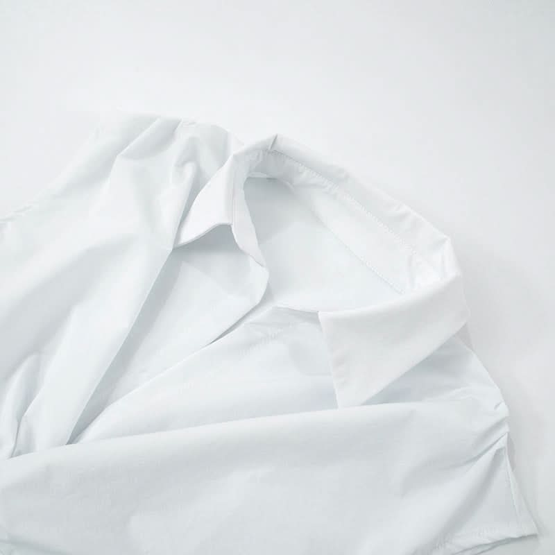 Turnover collar cap sleeve v neck top  | Festival Outfits Women