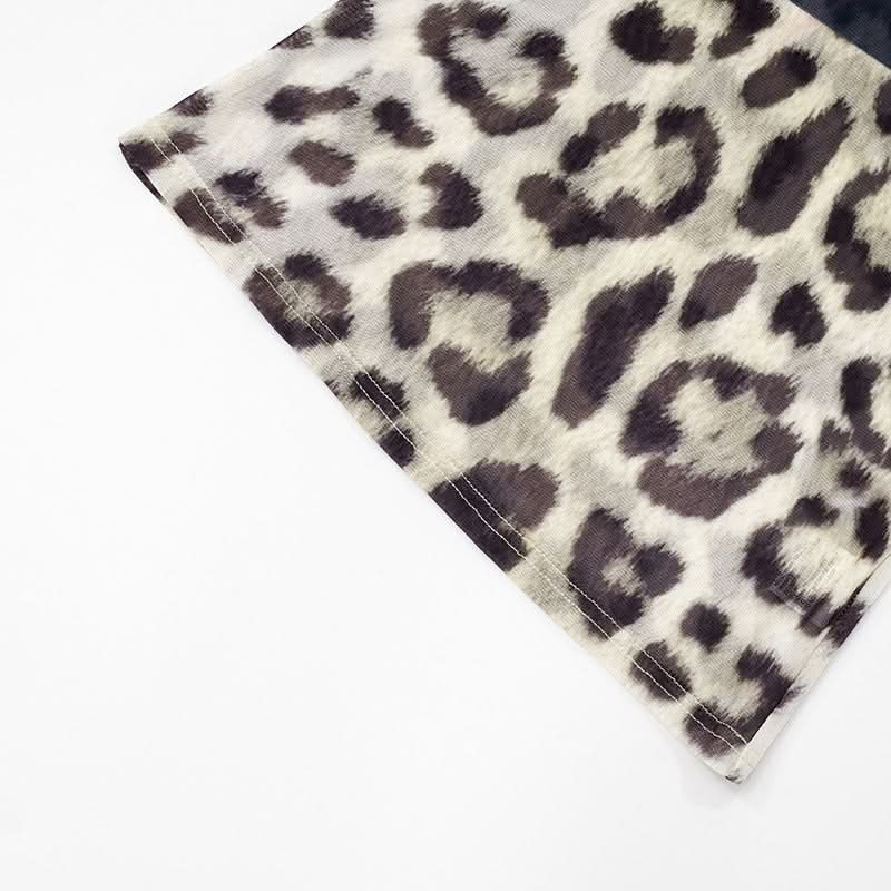 Leopard print mesh long sleeve top  | Festival Outfits Women  | Cheetah Print Top