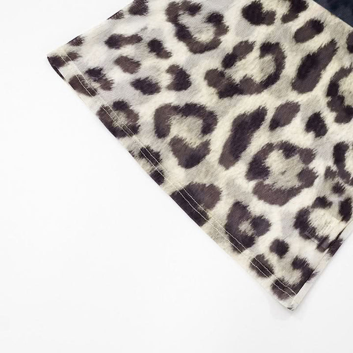 Leopard print mesh long sleeve top  | Festival Outfits Women  | Cheetah Print Top