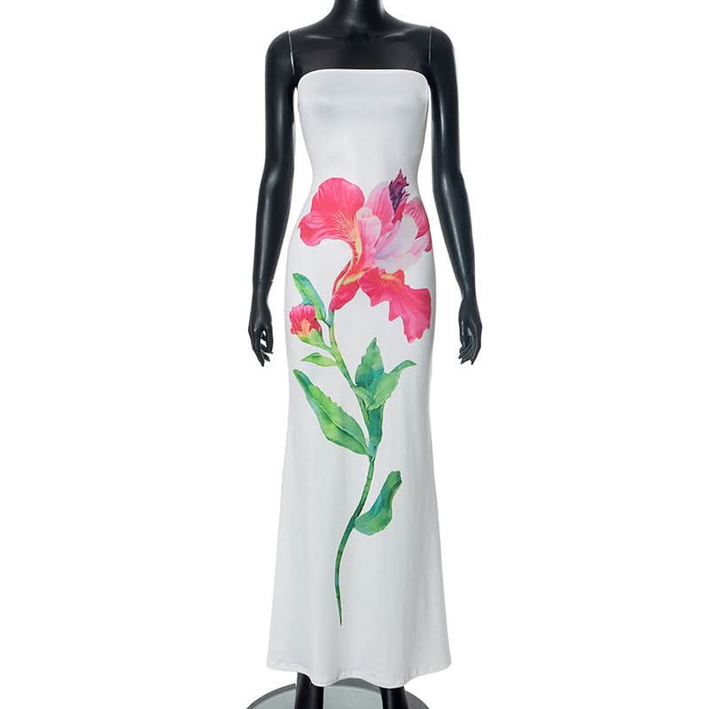 Flower print tube maxi dress  | Festival Outfits Women