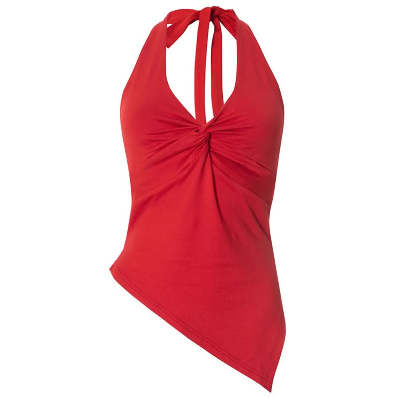 Halter v neck ruched self tie irregular top  | Festival Outfits Women
