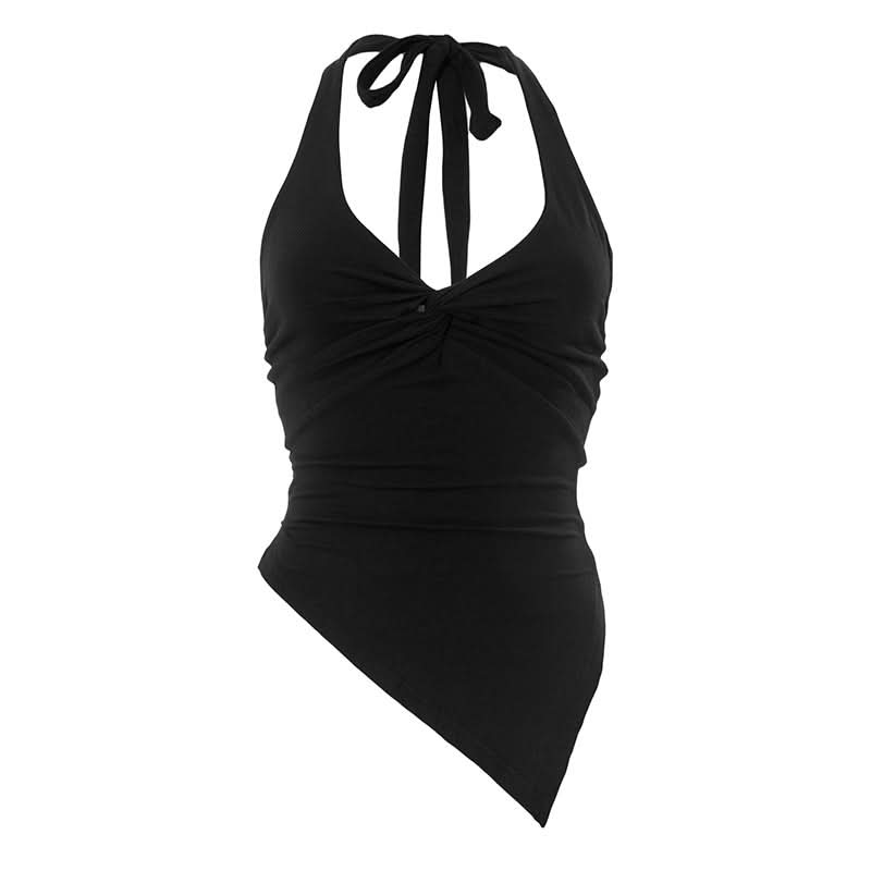 Halter v neck ruched self tie irregular top  | Festival Outfits Women